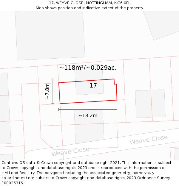 17, WEAVE CLOSE, NOTTINGHAM, NG6 0FH: Plot and title map