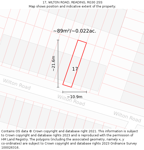 17, WILTON ROAD, READING, RG30 2SS: Plot and title map