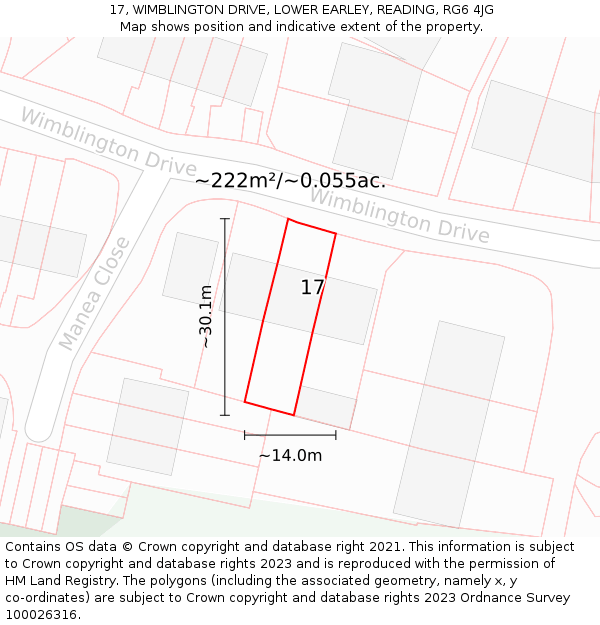 17, WIMBLINGTON DRIVE, LOWER EARLEY, READING, RG6 4JG: Plot and title map