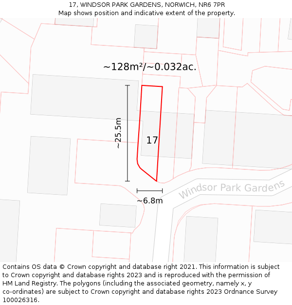 17, WINDSOR PARK GARDENS, NORWICH, NR6 7PR: Plot and title map