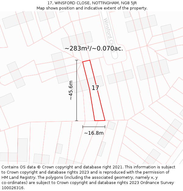 17, WINSFORD CLOSE, NOTTINGHAM, NG8 5JR: Plot and title map