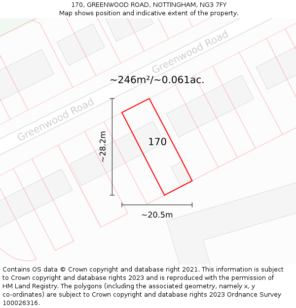 170, GREENWOOD ROAD, NOTTINGHAM, NG3 7FY: Plot and title map