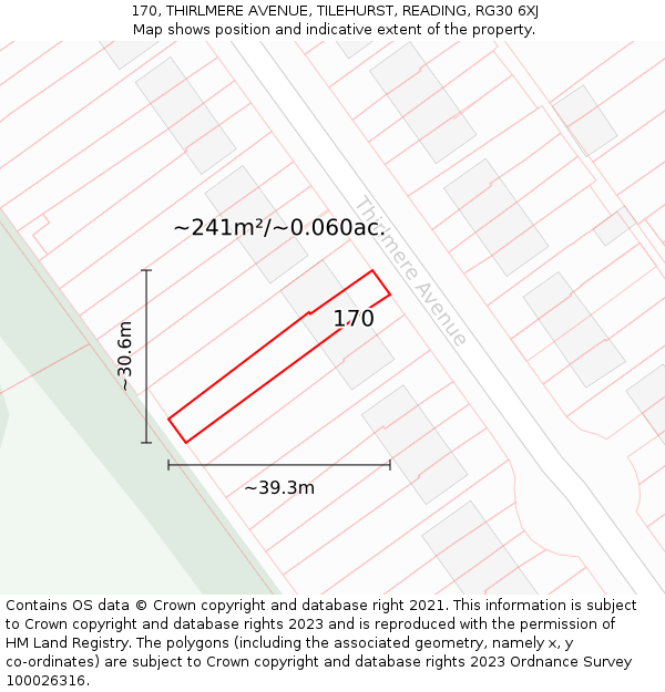 170, THIRLMERE AVENUE, TILEHURST, READING, RG30 6XJ: Plot and title map