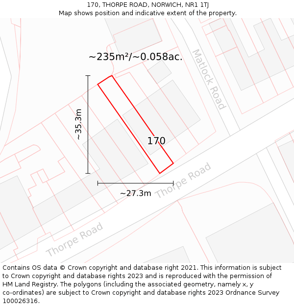 170, THORPE ROAD, NORWICH, NR1 1TJ: Plot and title map