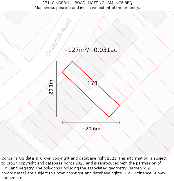 171, CINDERHILL ROAD, NOTTINGHAM, NG6 8RQ: Plot and title map