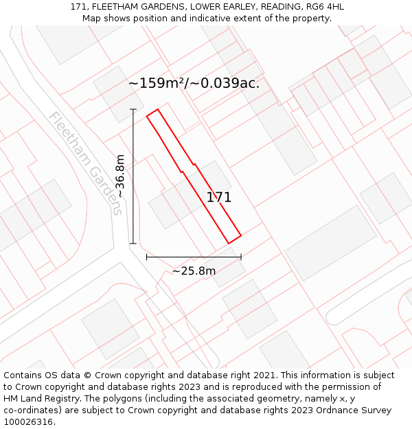 171, FLEETHAM GARDENS, LOWER EARLEY, READING, RG6 4HL: Plot and title map