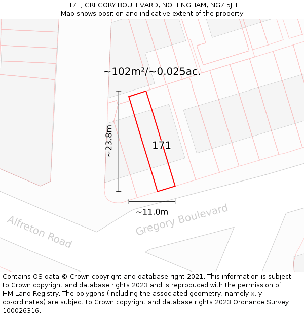 171, GREGORY BOULEVARD, NOTTINGHAM, NG7 5JH: Plot and title map