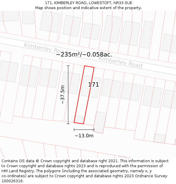 171, KIMBERLEY ROAD, LOWESTOFT, NR33 0UE: Plot and title map