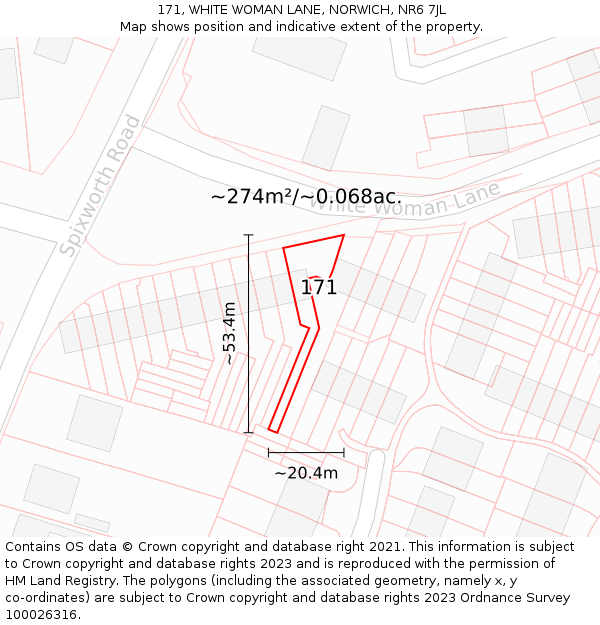 171, WHITE WOMAN LANE, NORWICH, NR6 7JL: Plot and title map