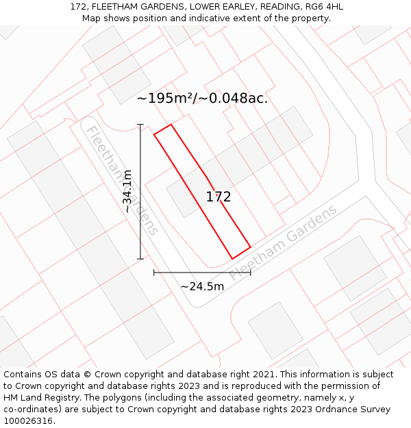 172, FLEETHAM GARDENS, LOWER EARLEY, READING, RG6 4HL: Plot and title map