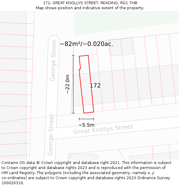 172, GREAT KNOLLYS STREET, READING, RG1 7HB: Plot and title map
