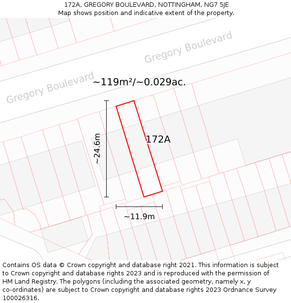 172A, GREGORY BOULEVARD, NOTTINGHAM, NG7 5JE: Plot and title map