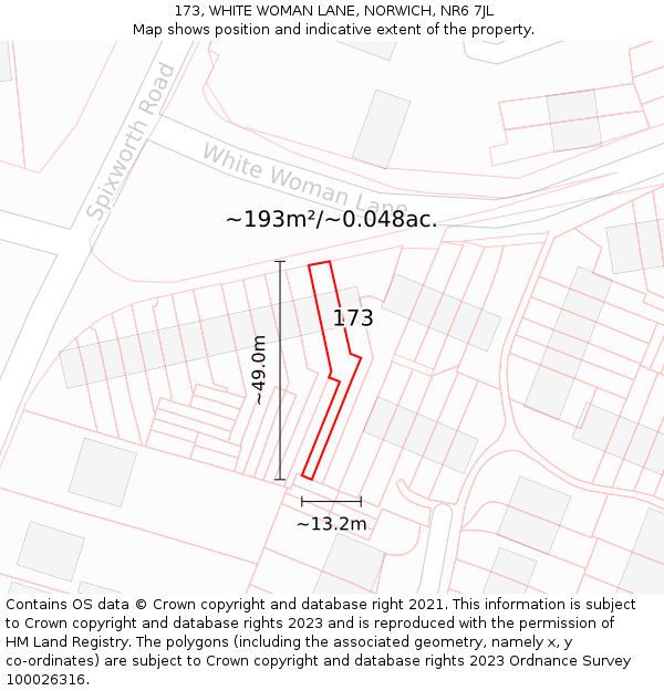173, WHITE WOMAN LANE, NORWICH, NR6 7JL: Plot and title map