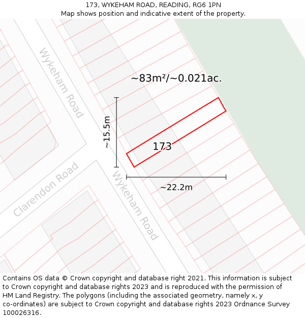 173, WYKEHAM ROAD, READING, RG6 1PN: Plot and title map