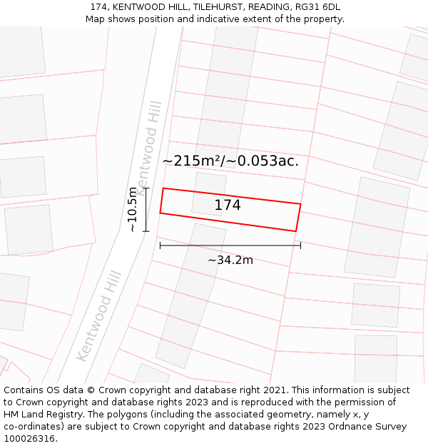 174, KENTWOOD HILL, TILEHURST, READING, RG31 6DL: Plot and title map