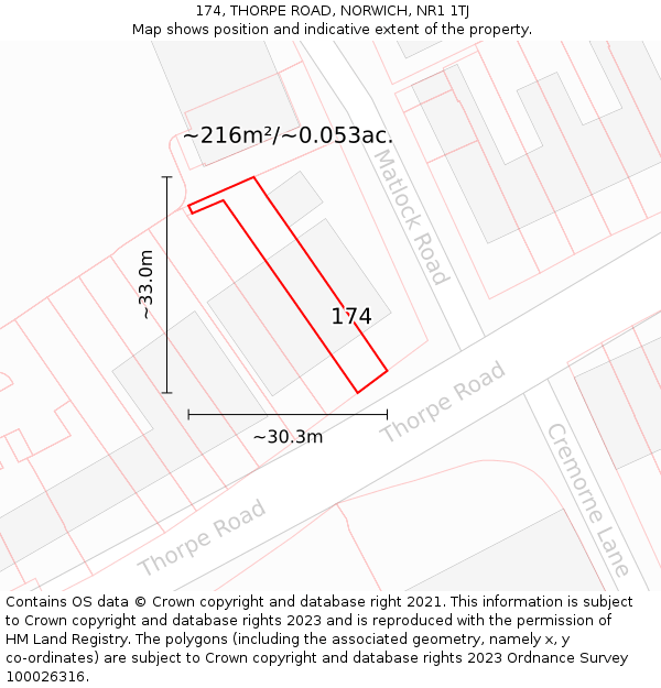 174, THORPE ROAD, NORWICH, NR1 1TJ: Plot and title map