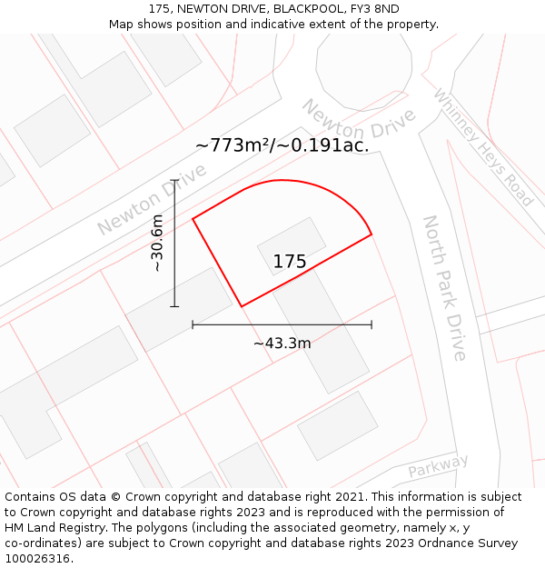 175, NEWTON DRIVE, BLACKPOOL, FY3 8ND: Plot and title map