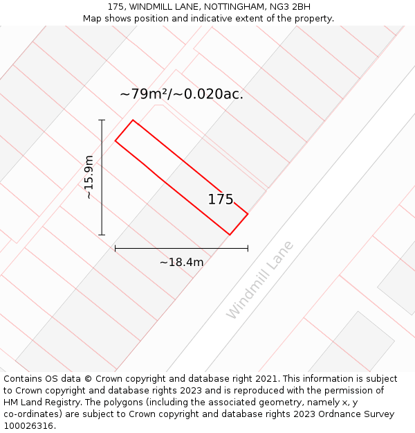 175, WINDMILL LANE, NOTTINGHAM, NG3 2BH: Plot and title map