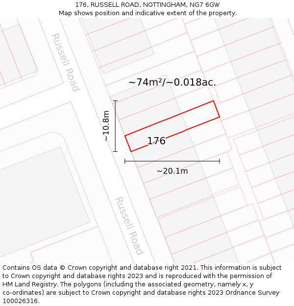 176, RUSSELL ROAD, NOTTINGHAM, NG7 6GW: Plot and title map