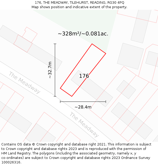 176, THE MEADWAY, TILEHURST, READING, RG30 4PQ: Plot and title map