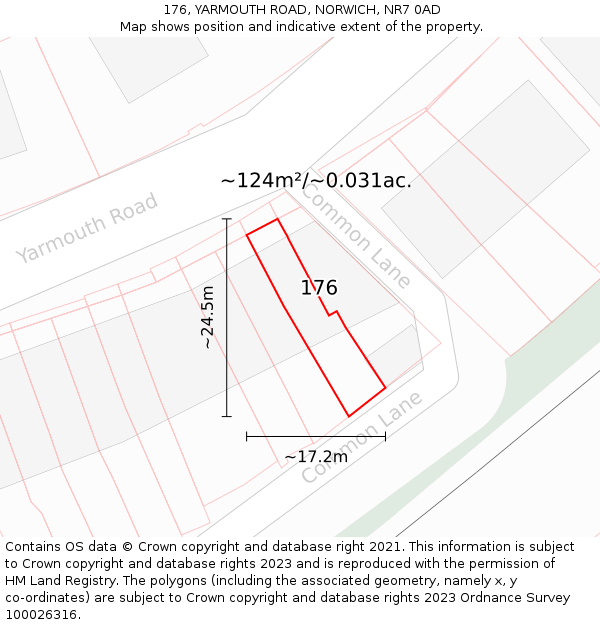 176, YARMOUTH ROAD, NORWICH, NR7 0AD: Plot and title map