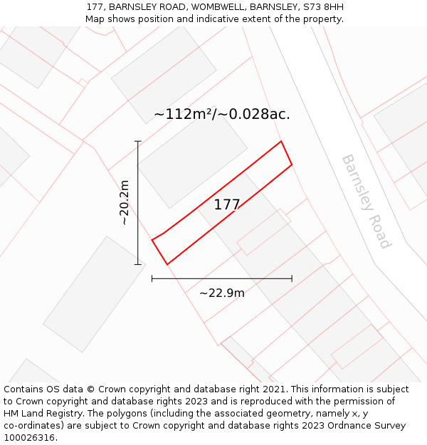 177, BARNSLEY ROAD, WOMBWELL, BARNSLEY, S73 8HH: Plot and title map