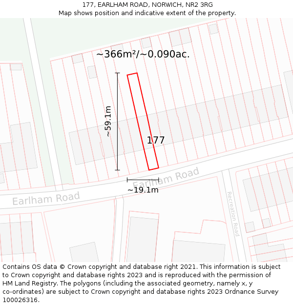 177, EARLHAM ROAD, NORWICH, NR2 3RG: Plot and title map