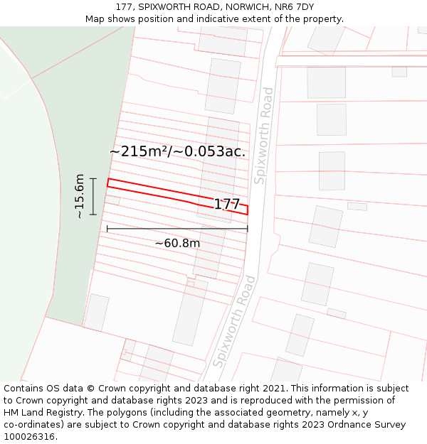 177, SPIXWORTH ROAD, NORWICH, NR6 7DY: Plot and title map