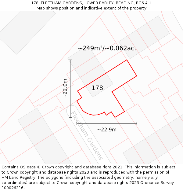 178, FLEETHAM GARDENS, LOWER EARLEY, READING, RG6 4HL: Plot and title map