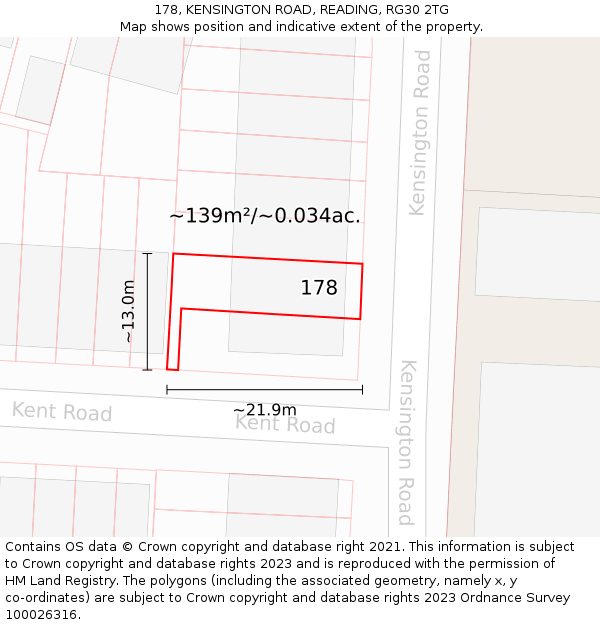 178, KENSINGTON ROAD, READING, RG30 2TG: Plot and title map