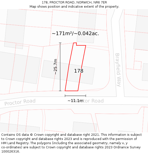 178, PROCTOR ROAD, NORWICH, NR6 7ER: Plot and title map
