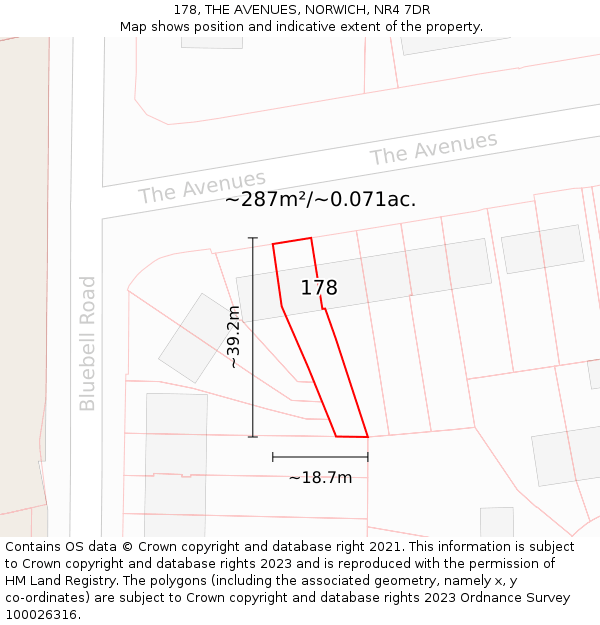 178, THE AVENUES, NORWICH, NR4 7DR: Plot and title map