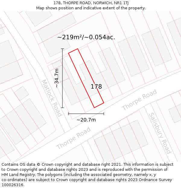 178, THORPE ROAD, NORWICH, NR1 1TJ: Plot and title map