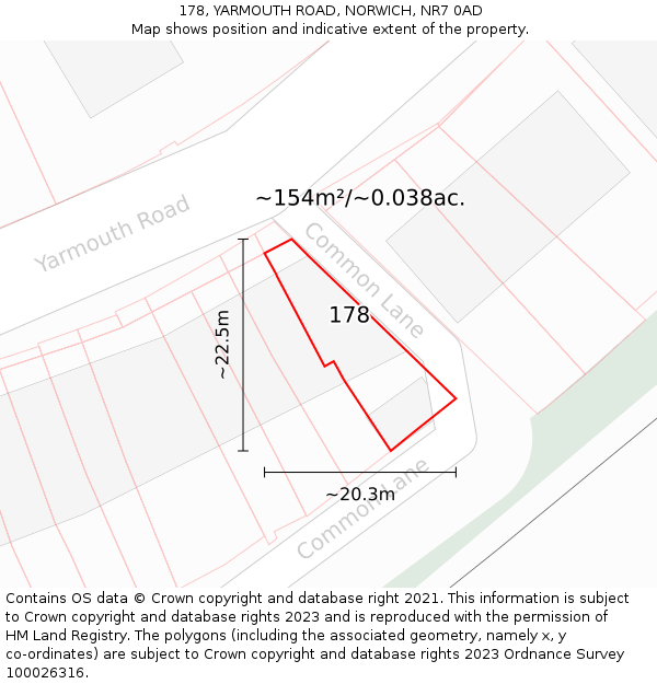 178, YARMOUTH ROAD, NORWICH, NR7 0AD: Plot and title map