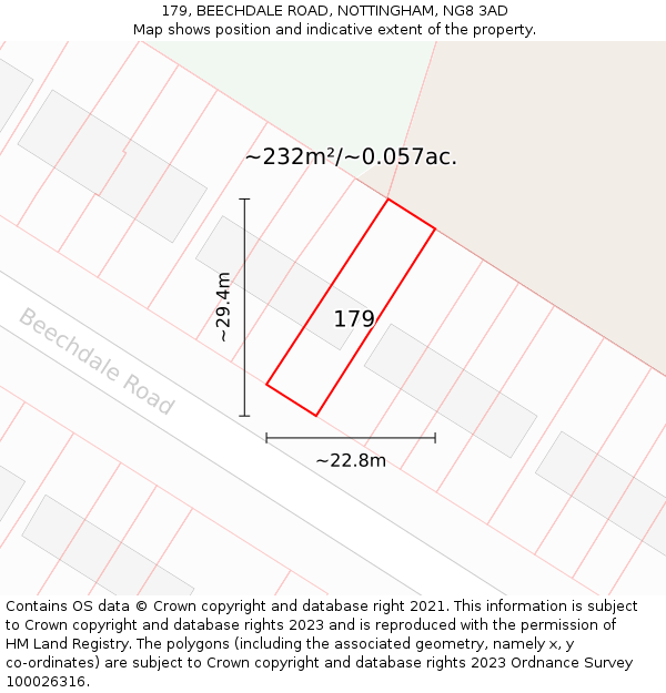 179, BEECHDALE ROAD, NOTTINGHAM, NG8 3AD: Plot and title map