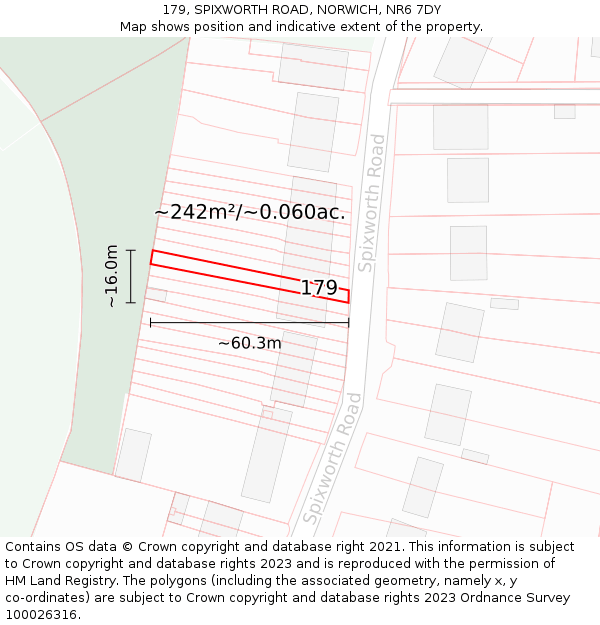 179, SPIXWORTH ROAD, NORWICH, NR6 7DY: Plot and title map
