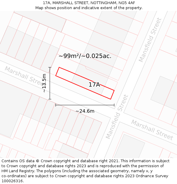 17A, MARSHALL STREET, NOTTINGHAM, NG5 4AF: Plot and title map