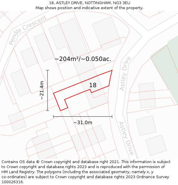 18, ASTLEY DRIVE, NOTTINGHAM, NG3 3EU: Plot and title map