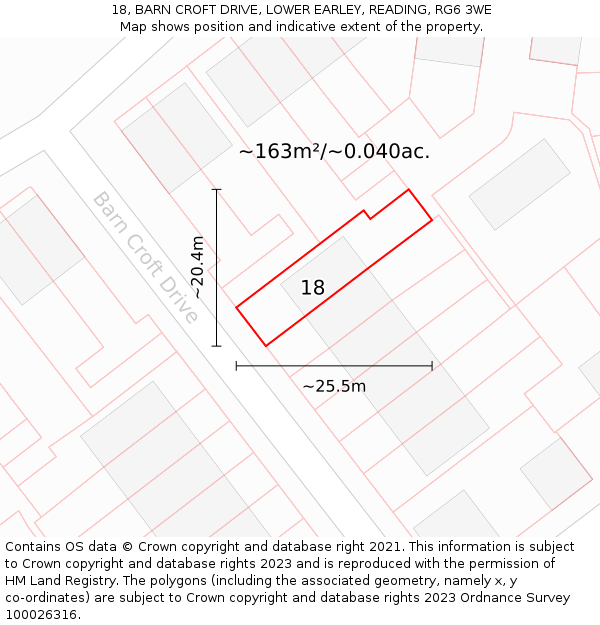 18, BARN CROFT DRIVE, LOWER EARLEY, READING, RG6 3WE: Plot and title map