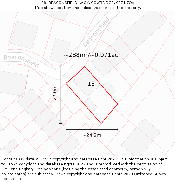 18, BEACONSFIELD, WICK, COWBRIDGE, CF71 7QX: Plot and title map