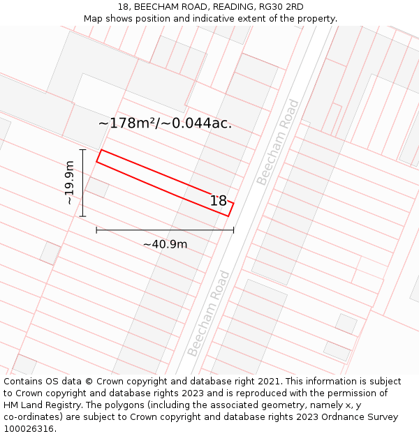 18, BEECHAM ROAD, READING, RG30 2RD: Plot and title map