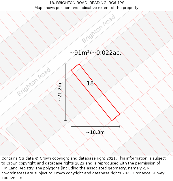 18, BRIGHTON ROAD, READING, RG6 1PS: Plot and title map