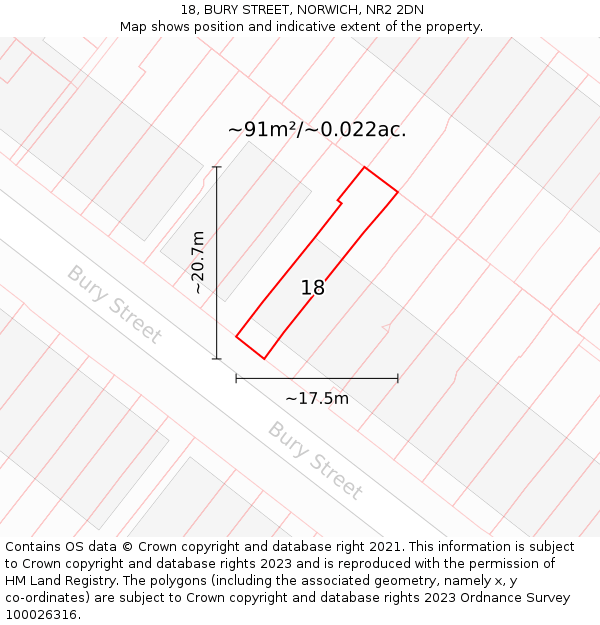 18, BURY STREET, NORWICH, NR2 2DN: Plot and title map