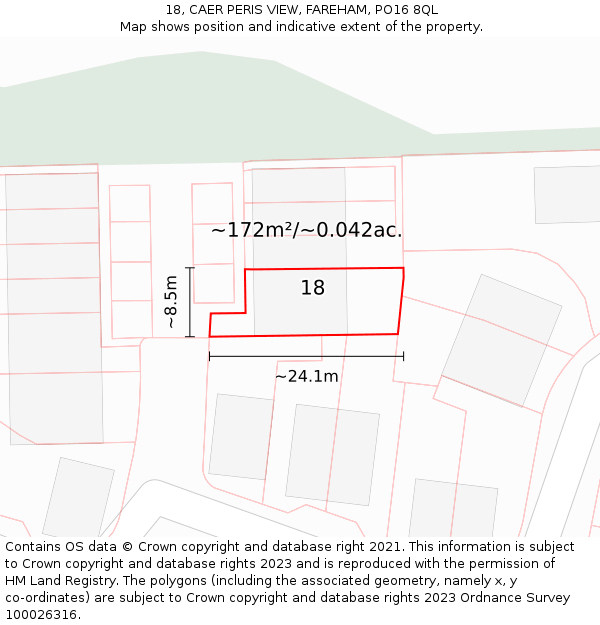 18, CAER PERIS VIEW, FAREHAM, PO16 8QL: Plot and title map