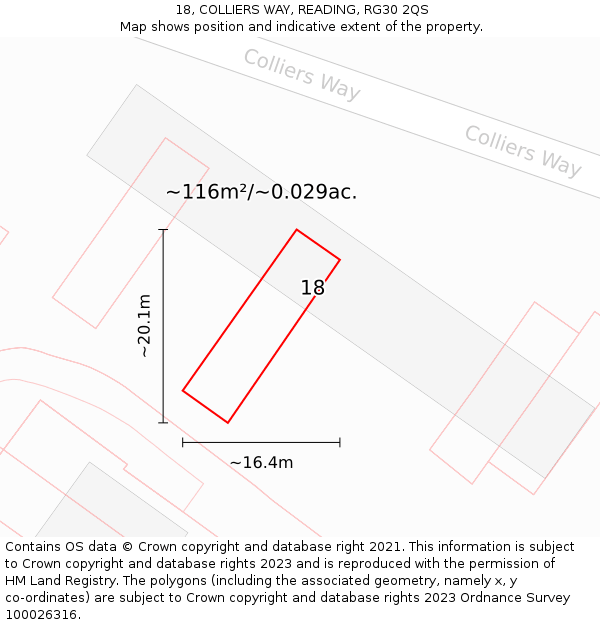 18, COLLIERS WAY, READING, RG30 2QS: Plot and title map