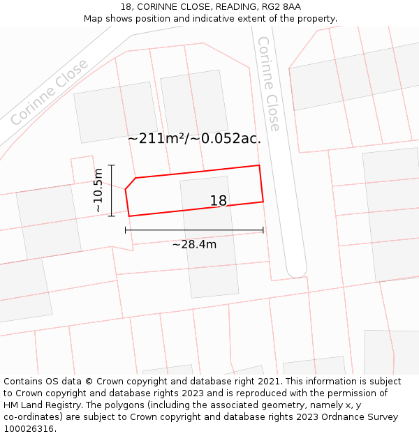 18, CORINNE CLOSE, READING, RG2 8AA: Plot and title map