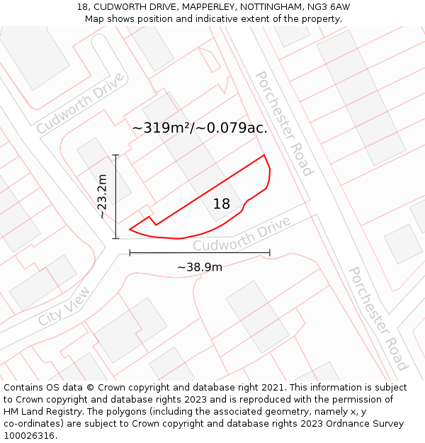 18, CUDWORTH DRIVE, MAPPERLEY, NOTTINGHAM, NG3 6AW: Plot and title map