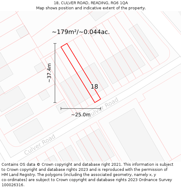 18, CULVER ROAD, READING, RG6 1QA: Plot and title map