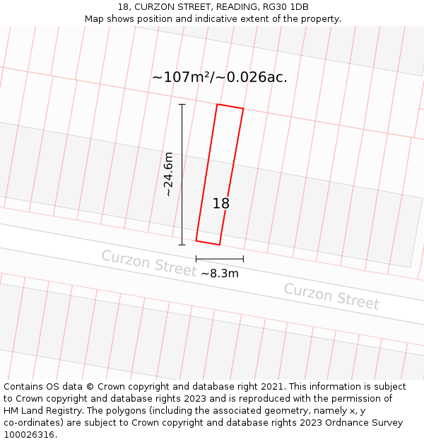 18, CURZON STREET, READING, RG30 1DB: Plot and title map