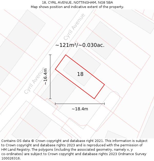 18, CYRIL AVENUE, NOTTINGHAM, NG8 5BA: Plot and title map